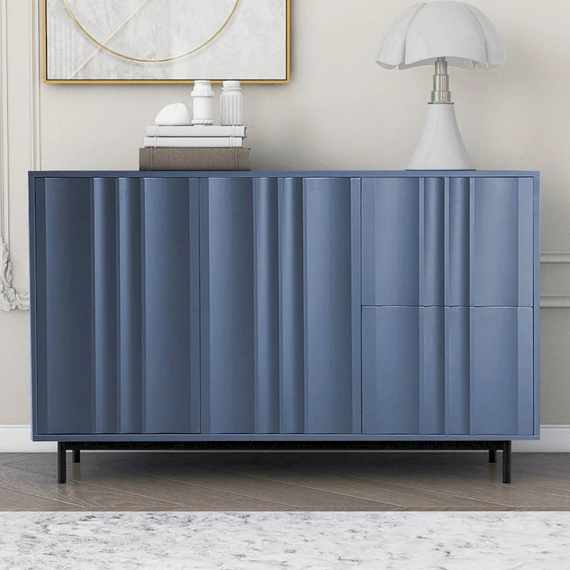 Mobile Contenitore Fantasia Onde Blu Navy/Bianco, 2 Ante e 2 Cassetti, Uso Singolo