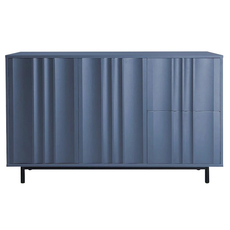 Mobile Contenitore Fantasia Onde Blu Navy/Bianco, 2 Ante e 2 Cassetti, Uso Singolo