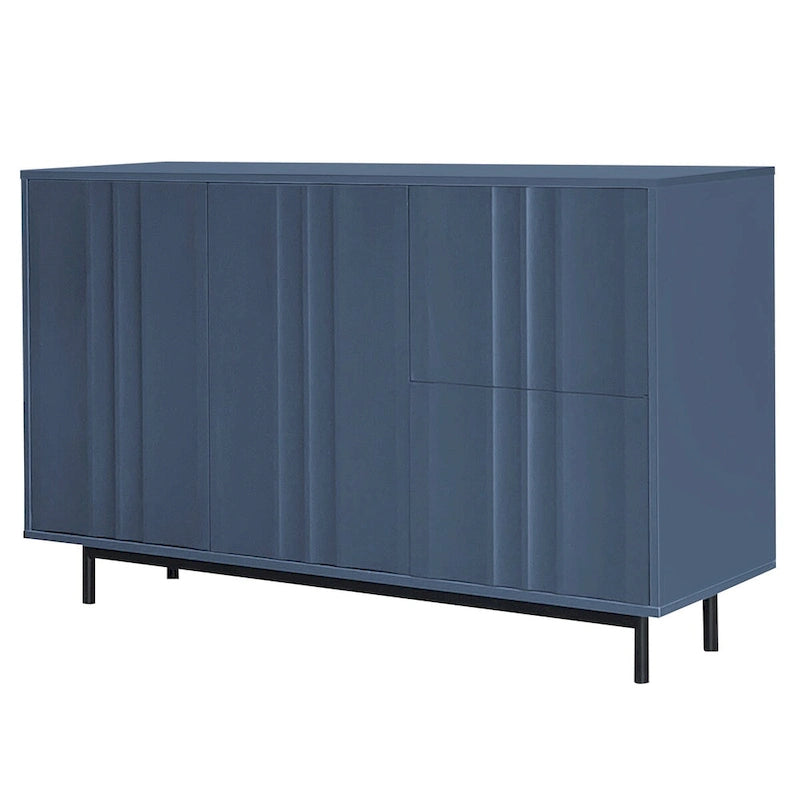 Mobile Contenitore Fantasia Onde Blu Navy/Bianco, 2 Ante e 2 Cassetti, Uso Singolo