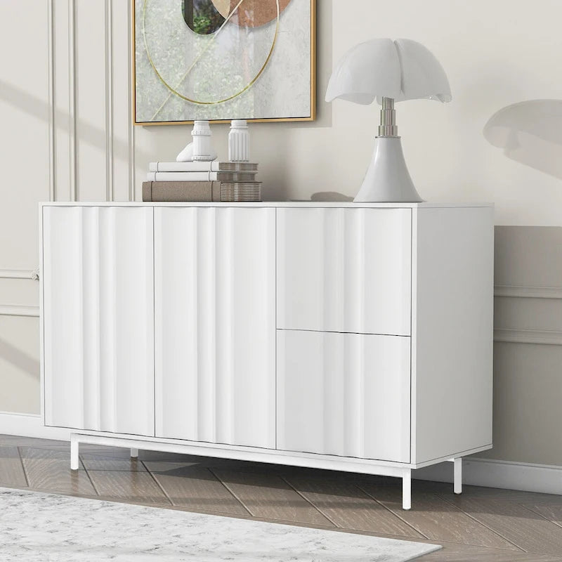 Mobile Contenitore Fantasia Onde Blu Navy/Bianco, 2 Ante e 2 Cassetti, Uso Singolo