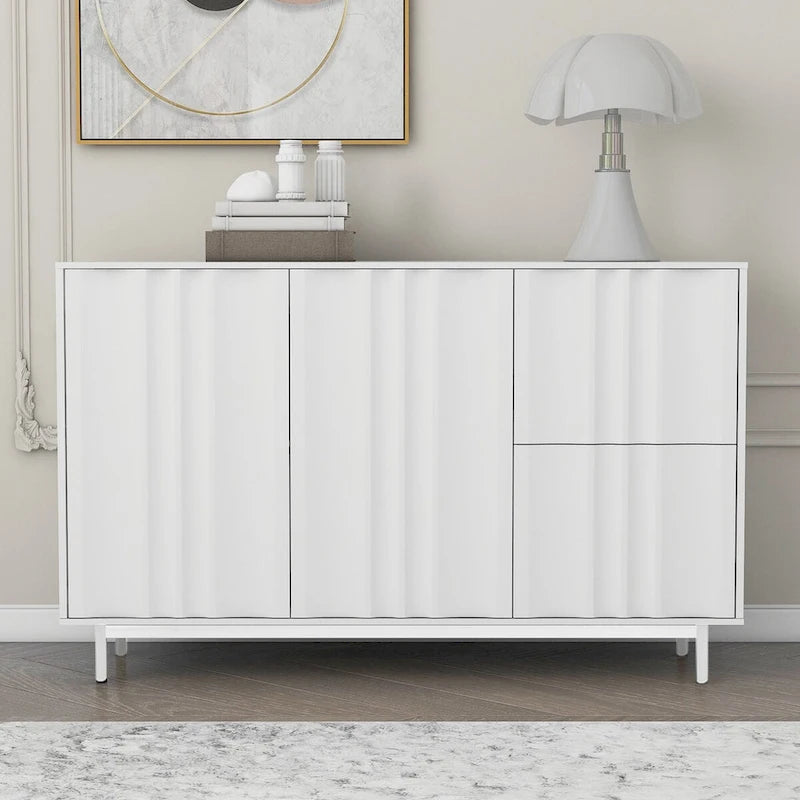 Mobile Contenitore Fantasia Onde Blu Navy/Bianco, 2 Ante e 2 Cassetti, Uso Singolo