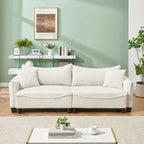 Divano Letto Convertibile in Velluto a Coste Beige / Verde / Grigio, 2 Posti con 2 Cuscini Decorativi