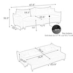 Divano Letto Convertibile in Velluto a Coste Beige / Verde / Grigio, 2 Posti con 2 Cuscini Decorativi