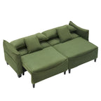 Divano Letto Convertibile in Velluto a Coste Beige / Verde / Grigio, 2 Posti con 2 Cuscini Decorativi