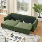 Divano Letto Convertibile in Velluto a Coste Beige / Verde / Grigio, 2 Posti con 2 Cuscini Decorativi