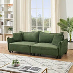 Divano Letto Convertibile in Velluto a Coste Beige / Verde / Grigio, 2 Posti con 2 Cuscini Decorativi