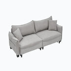 Divano Letto Convertibile in Velluto a Coste Beige / Verde / Grigio, 2 Posti con 2 Cuscini Decorativi
