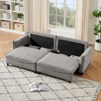 Divano Letto Convertibile in Velluto a Coste Beige / Verde / Grigio, 2 Posti con 2 Cuscini Decorativi