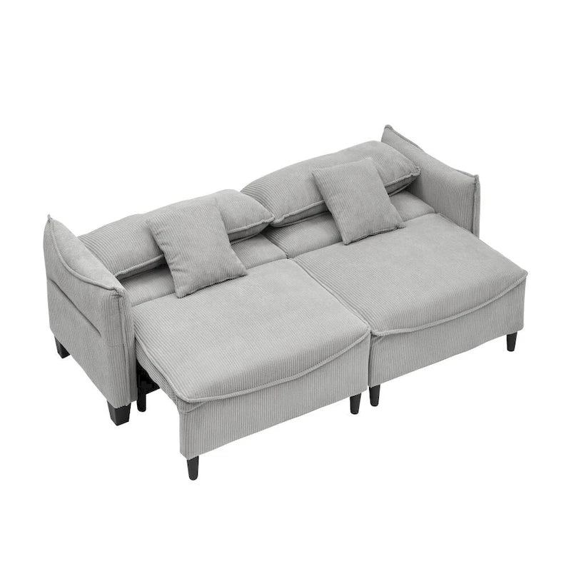 Divano Letto Convertibile in Velluto a Coste Beige / Verde / Grigio, 2 Posti con 2 Cuscini Decorativi