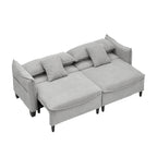 Divano Letto Convertibile in Velluto a Coste Beige / Verde / Grigio, 2 Posti con 2 Cuscini Decorativi