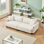 Divano Letto Convertibile in Velluto a Coste Beige / Verde / Grigio, 2 Posti con 2 Cuscini Decorativi