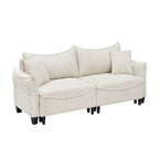 Divano Letto Convertibile in Velluto a Coste Beige / Verde / Grigio, 2 Posti con 2 Cuscini Decorativi