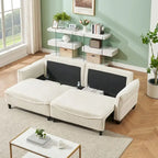 Divano Letto Convertibile in Velluto a Coste Beige / Verde / Grigio, 2 Posti con 2 Cuscini Decorativi