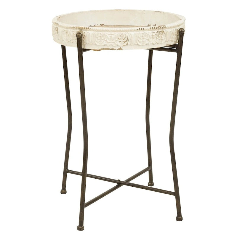 Tavolino d'appoggio bianco con ripiano in legno, stile rustico, per 1 persona