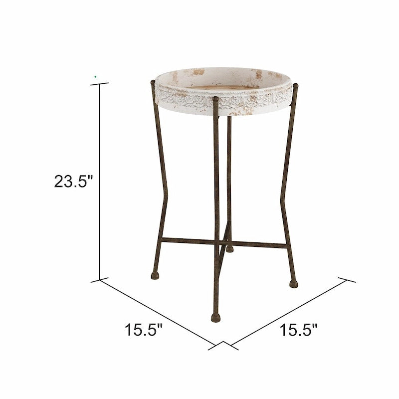 Tavolino d'appoggio bianco con ripiano in legno, stile rustico, per 1 persona