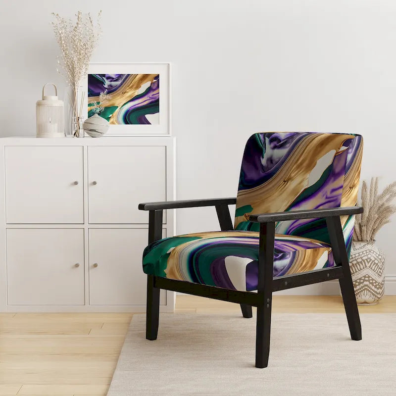 Poltrona decorativa con motivo astratto viola e verde, seduta singola – Stile con braccioli / laterale / senza braccioli