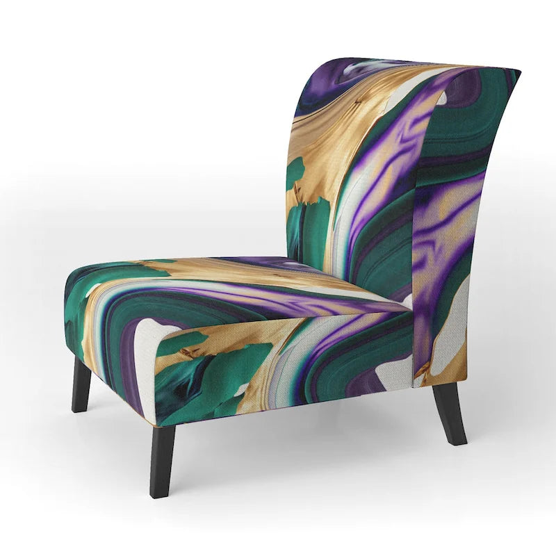 Poltrona decorativa con motivo astratto viola e verde, seduta singola – Stile con braccioli / laterale / senza braccioli