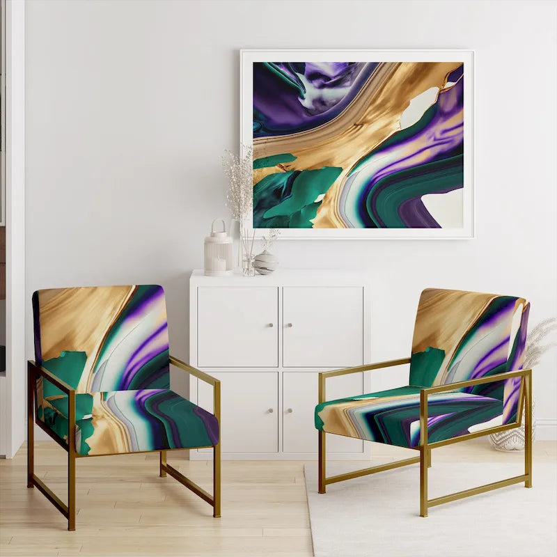 Poltrona decorativa con motivo astratto viola e verde, seduta singola – Stile con braccioli / laterale / senza braccioli