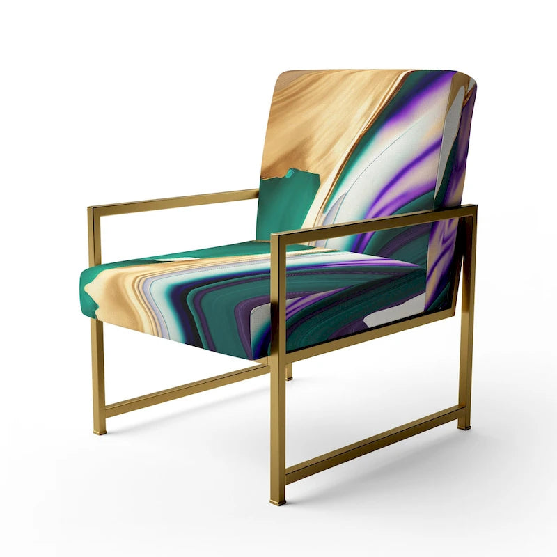 Poltrona decorativa con motivo astratto viola e verde, seduta singola – Stile con braccioli / laterale / senza braccioli