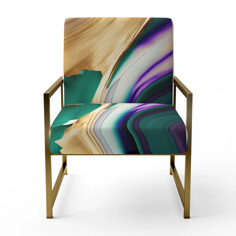 Poltrona decorativa con motivo astratto viola e verde, seduta singola – Stile con braccioli / laterale / senza braccioli