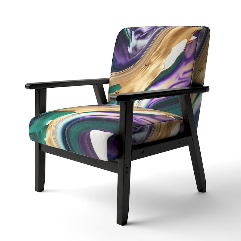 Poltrona decorativa con motivo astratto viola e verde, seduta singola – Stile con braccioli / laterale / senza braccioli