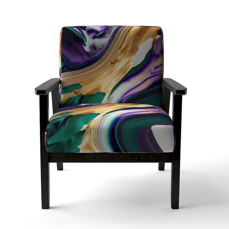 Poltrona decorativa con motivo astratto viola e verde, seduta singola – Stile con braccioli / laterale / senza braccioli