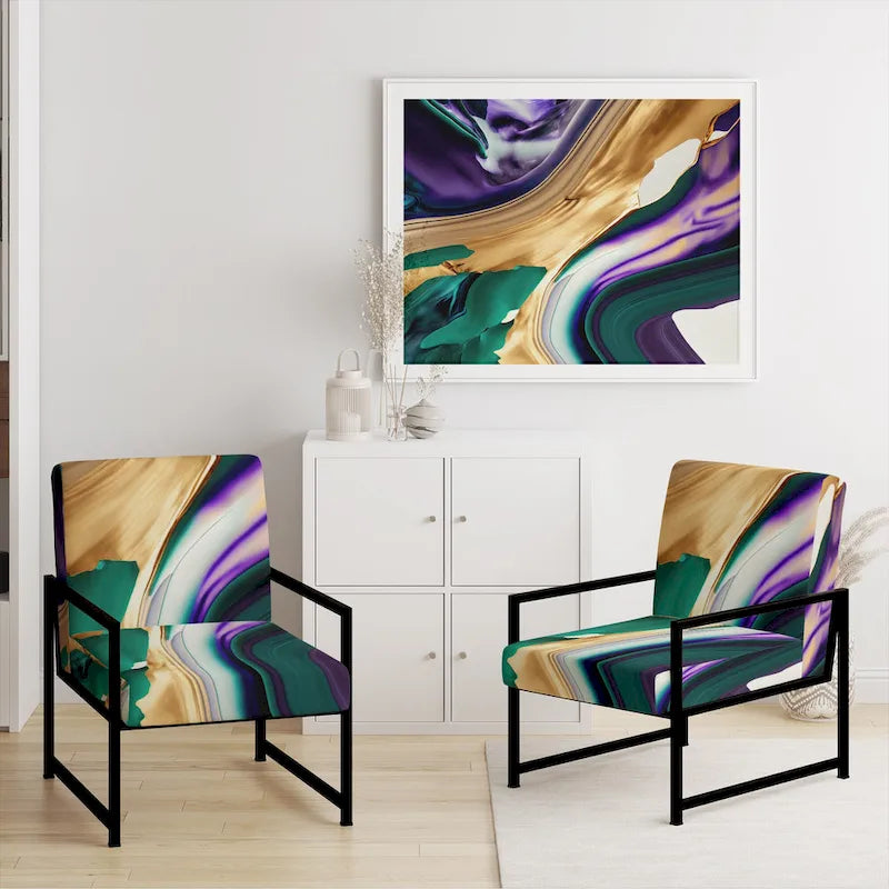 Poltrona decorativa con motivo astratto viola e verde, seduta singola – Stile con braccioli / laterale / senza braccioli