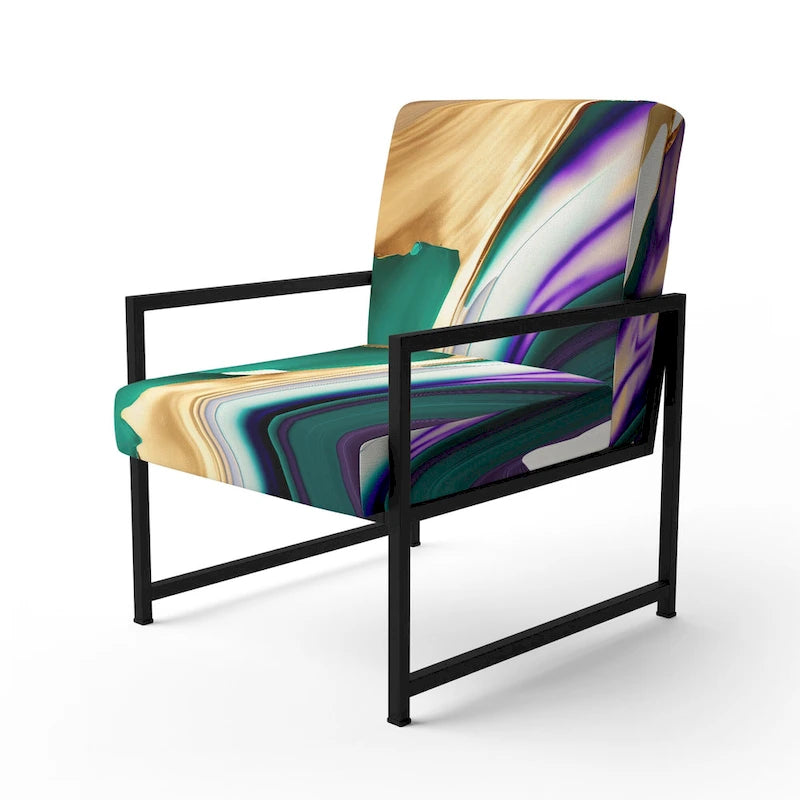 Poltrona decorativa con motivo astratto viola e verde, seduta singola – Stile con braccioli / laterale / senza braccioli