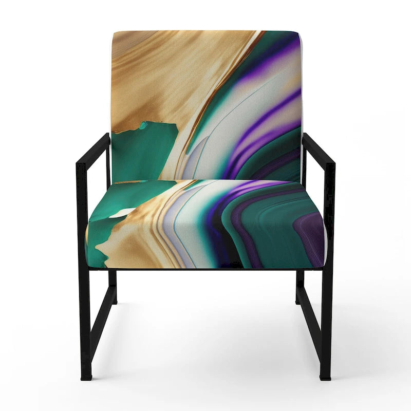 Poltrona decorativa con motivo astratto viola e verde, seduta singola – Stile con braccioli / laterale / senza braccioli