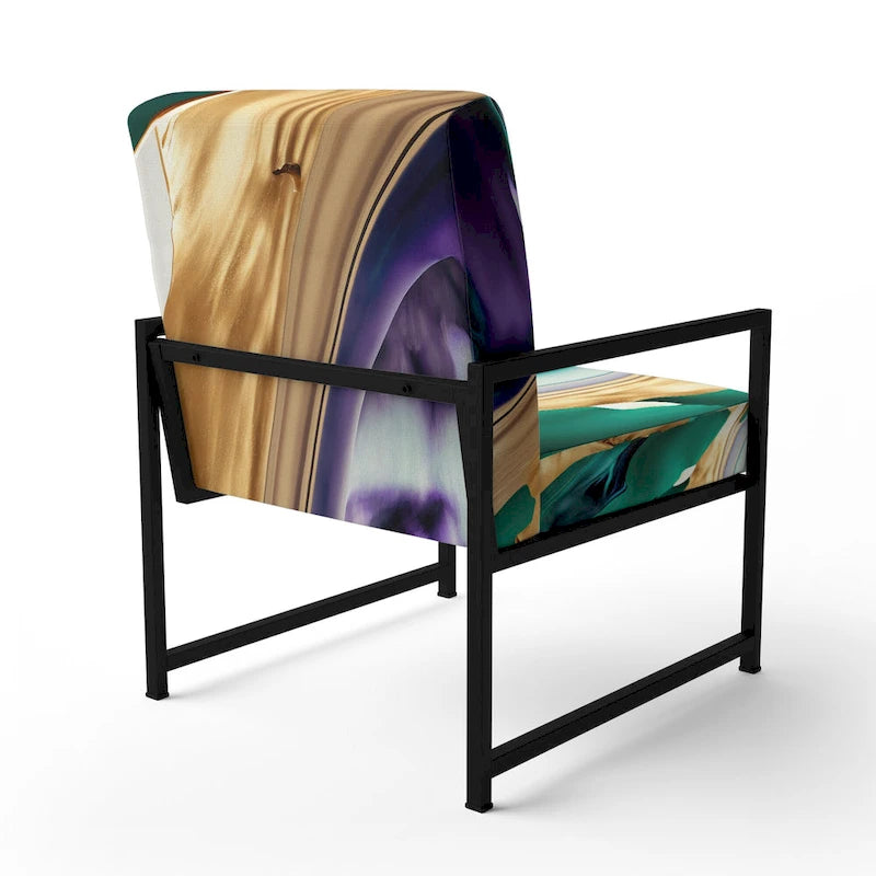 Poltrona decorativa con motivo astratto viola e verde, seduta singola – Stile con braccioli / laterale / senza braccioli