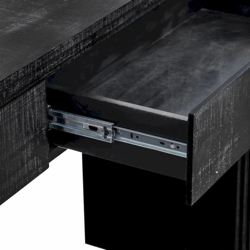 Consolle retrò in legno naturale/nero anticato con 2 cassetti