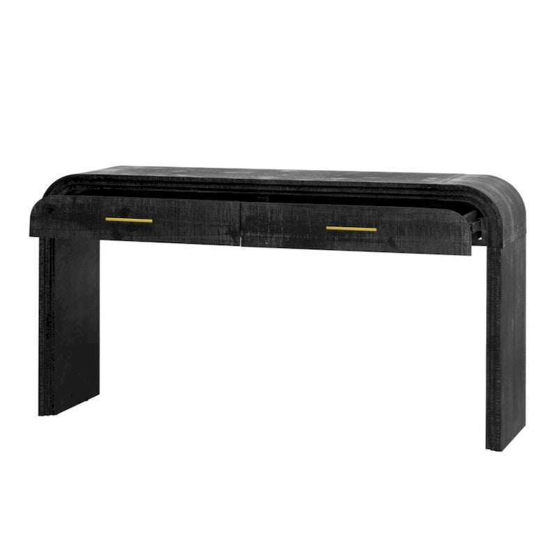 Consolle retrò in legno naturale/nero anticato con 2 cassetti