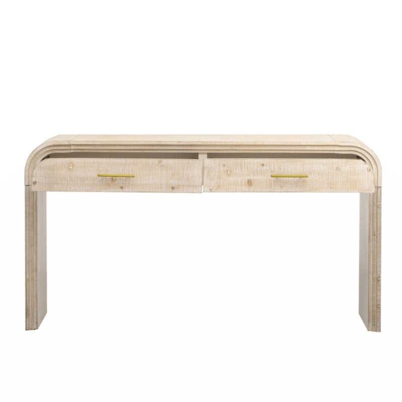 Consolle retrò in legno naturale/nero anticato con 2 cassetti
