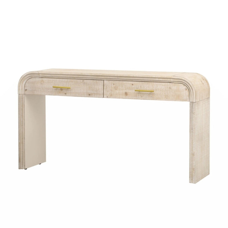 Consolle retrò in legno naturale/nero anticato con 2 cassetti