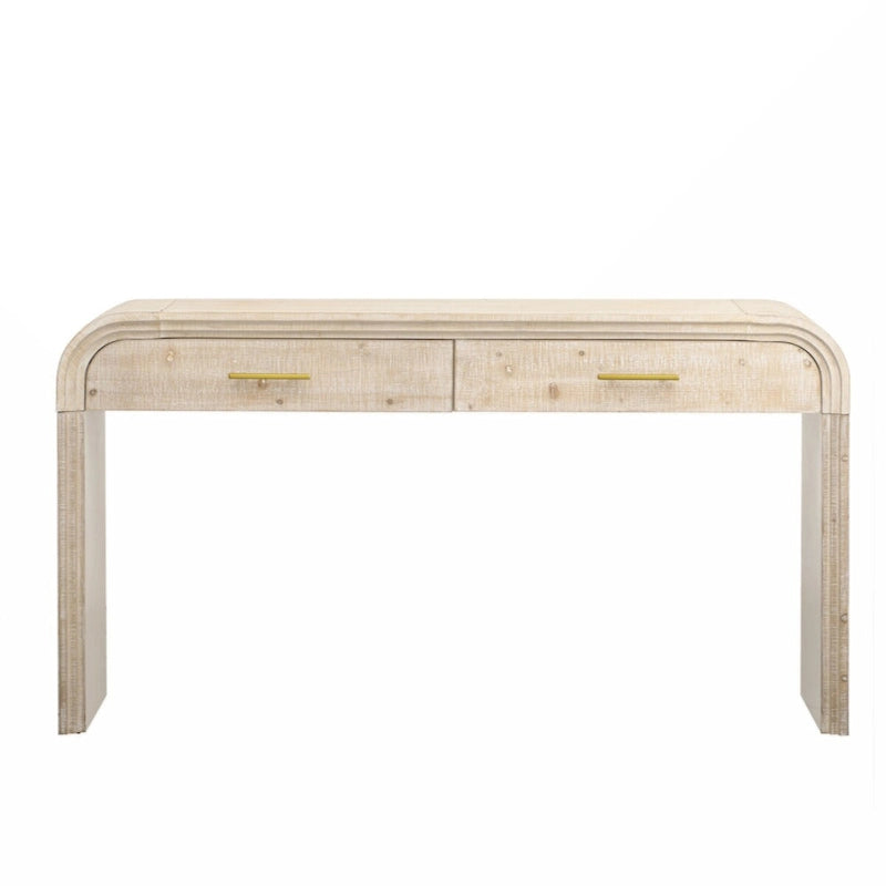 Consolle retrò in legno naturale/nero anticato con 2 cassetti