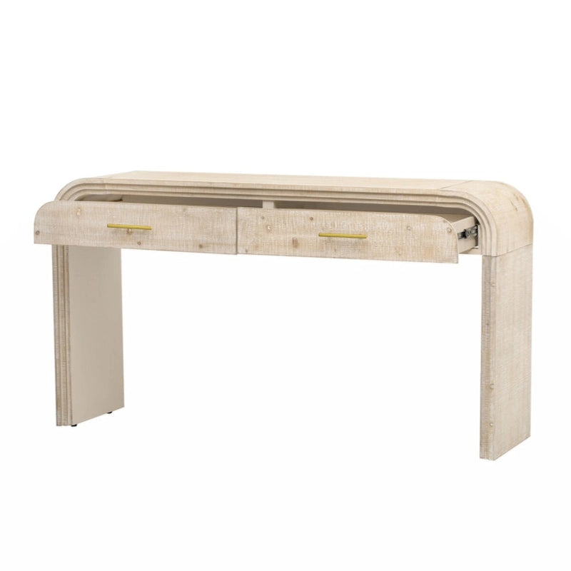 Consolle retrò in legno naturale/nero anticato con 2 cassetti