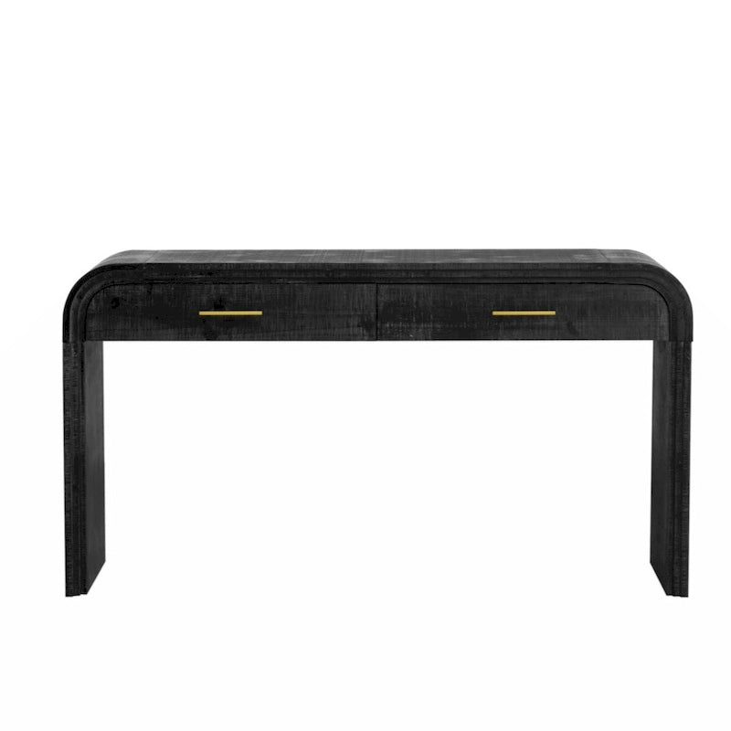 Consolle retrò in legno naturale/nero anticato con 2 cassetti