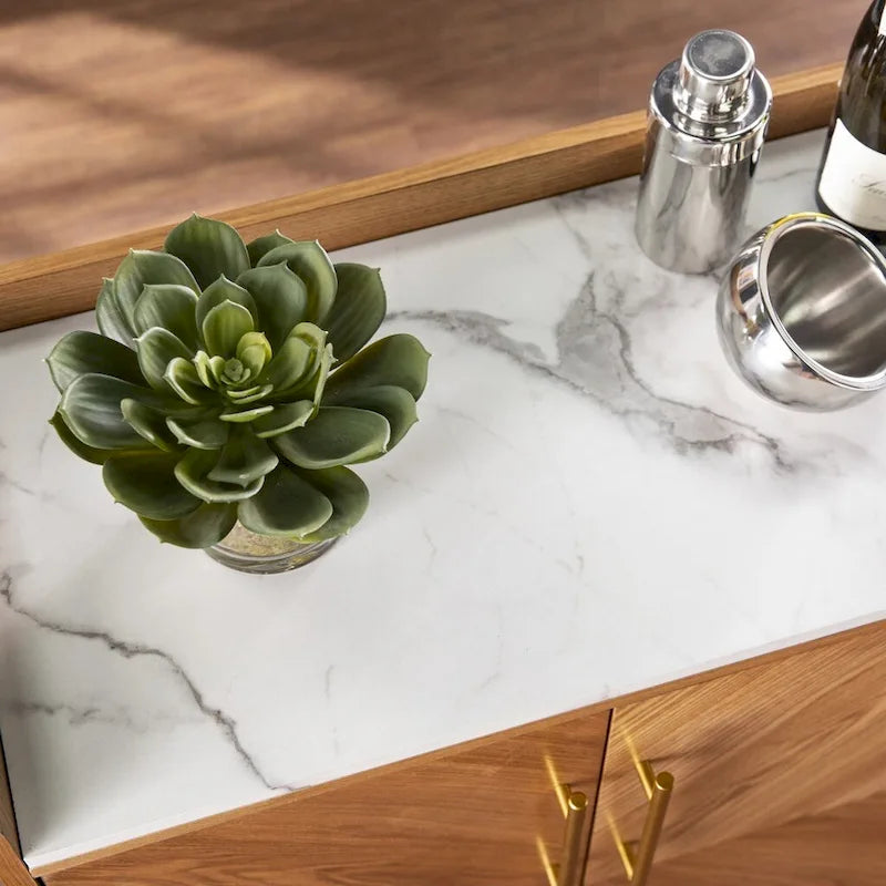 Mobile bar Mid-Century Gold con finitura in legno, singolo
