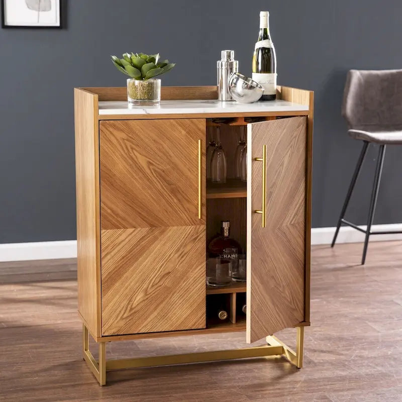 Mobile bar Mid-Century Gold con finitura in legno, singolo