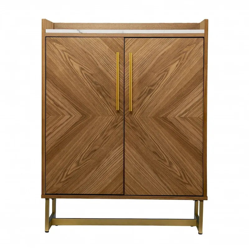 Mobile bar Mid-Century Gold con finitura in legno, singolo