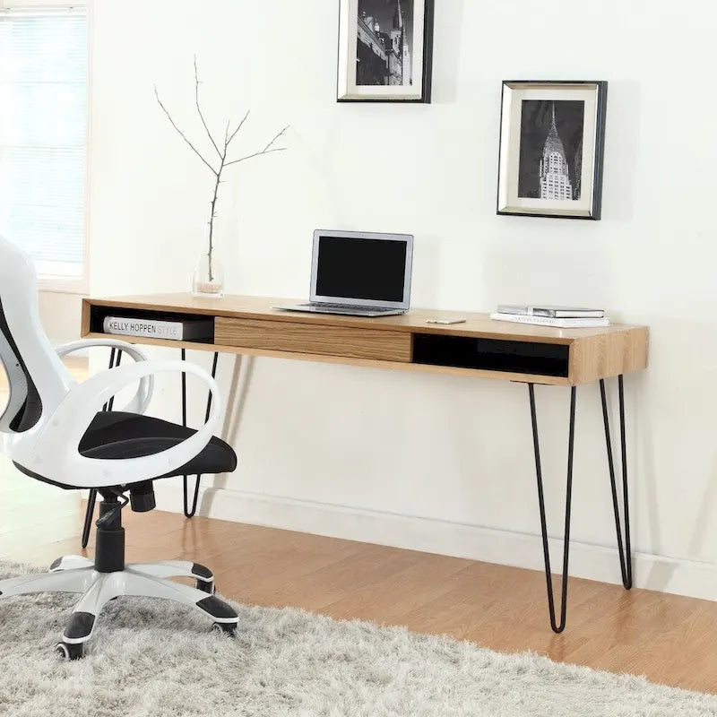 Scrivania in rovere con gambe in filo metallico, stile contemporaneo, singola