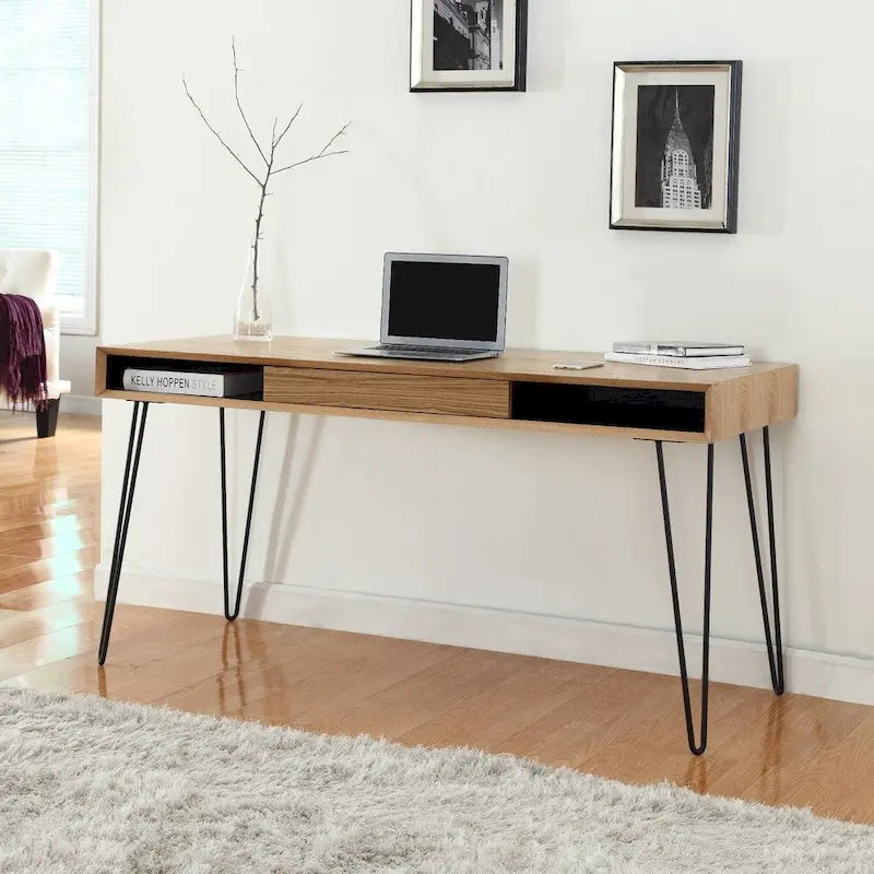 Scrivania in rovere con gambe in filo metallico, stile contemporaneo, singola
