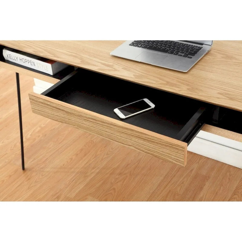Scrivania in rovere con gambe in filo metallico, stile contemporaneo, singola