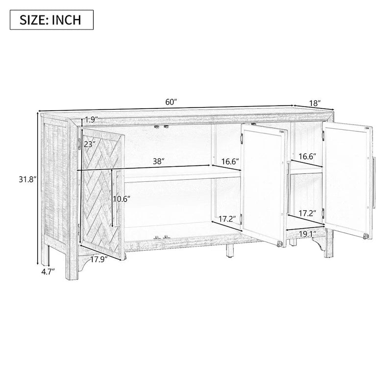 Madia/Mobile Contenitore a 3 Ante Grigio/Blu