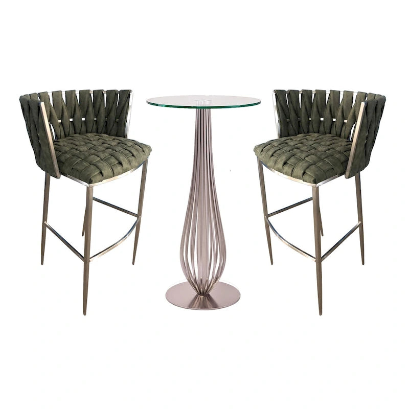 Set da tavolo da pub 3 pezzi stile intrecciato nero con 2 sgabelli da bar, altezza 76 cm