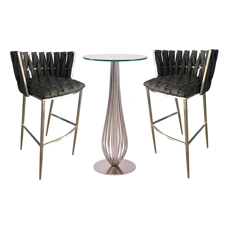 Set da tavolo da pub 3 pezzi stile intrecciato nero con 2 sgabelli da bar, altezza 76 cm