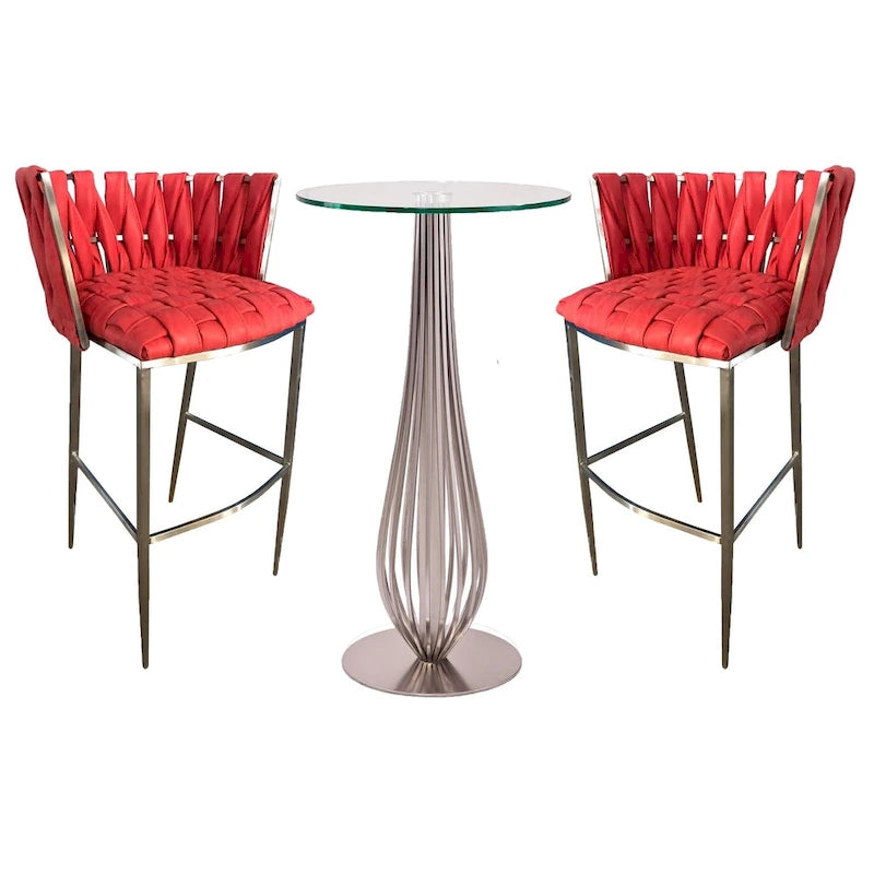 Set da tavolo da pub 3 pezzi stile intrecciato nero con 2 sgabelli da bar, altezza 76 cm