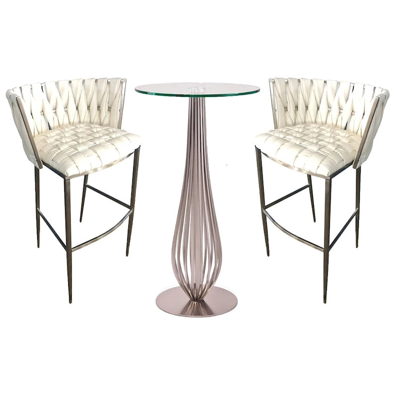 Set da tavolo da pub 3 pezzi stile intrecciato nero con 2 sgabelli da bar, altezza 76 cm