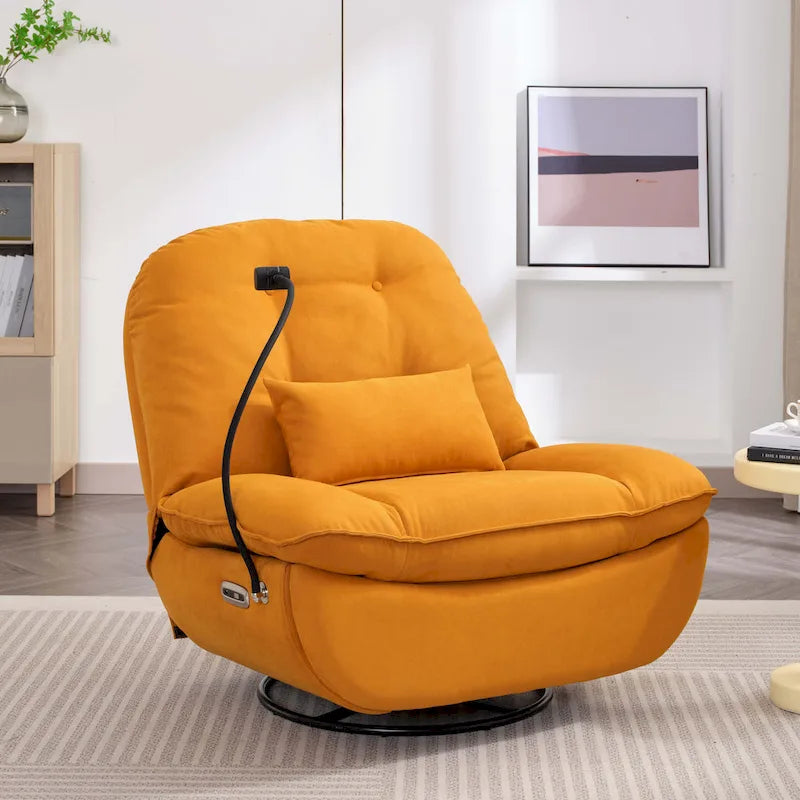 Poltrona Reclinabile Girevole Elettrica con Caricatore USB e Lettore Musicale Bluetooth