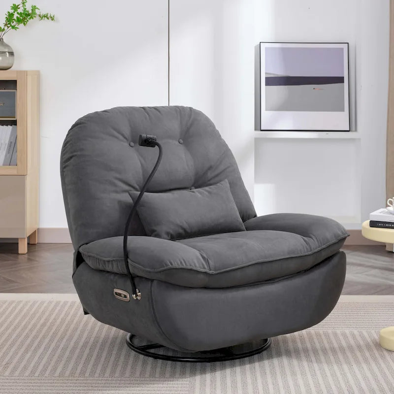 Poltrona Reclinabile Girevole Elettrica con Caricatore USB e Lettore Musicale Bluetooth